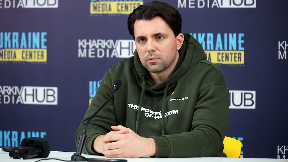 Wolodymyr Kudryzkyj bei einer Pressekonferenz im Jahr 2024.