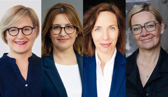 Nina Moeller von Materna TMT, Güncem Campagna von tech & teach, Kristina Gerwert von Adesso und Kirsten Behnke von Sanfte Touren.