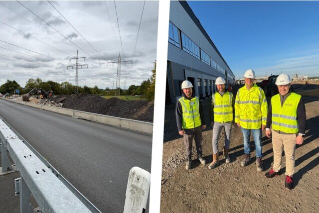 Bildkombo: links Baustelle Königshalt, rechts Alexander Schmidt, Benedikt Meyer zu Borgsen, Carsten Lümkemann und Julian Kux.