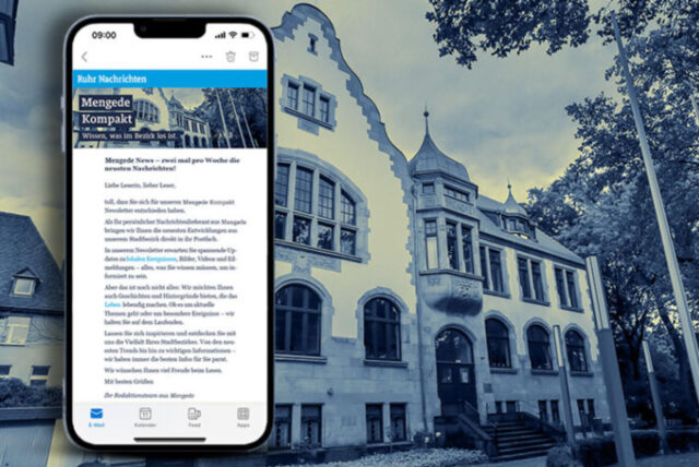 Die Bezirksverwaltungsstelle Mengede mit einem Screenshot des neuen Newsletters.
