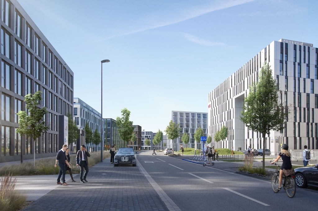 Im zweiten Bauabschnitt der Airport City lassen sich vielfältige Ideen realisieren. (Visualisierung: moka-studio)