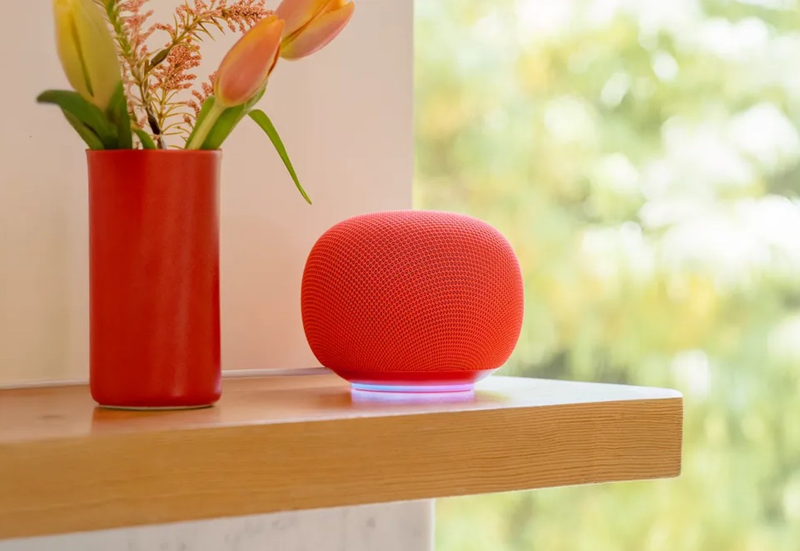 Google Home Speaker neben einer Vase