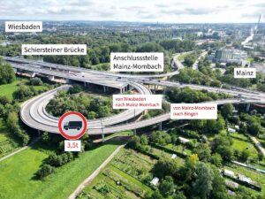Die Anschlussstelle Mombach der A643: Gerade mussten zwei Rampen wegen drohender Überlastung für Lkw gesperrt werden. - Grafik: Autobahn GmbH