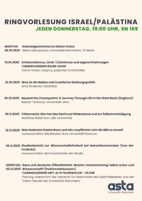 Ringvorlesung Israel/Palästina an der Uni Mannheim – Kommunalinfo Mannheim