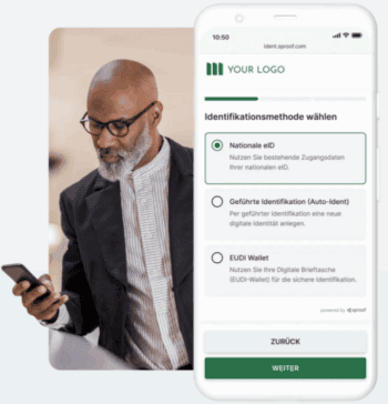 sproof White Label identity Lösugn auf Smartphone Bildschirm.