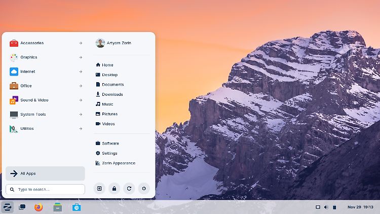 Der Standard-Desktop von Zorin OS.