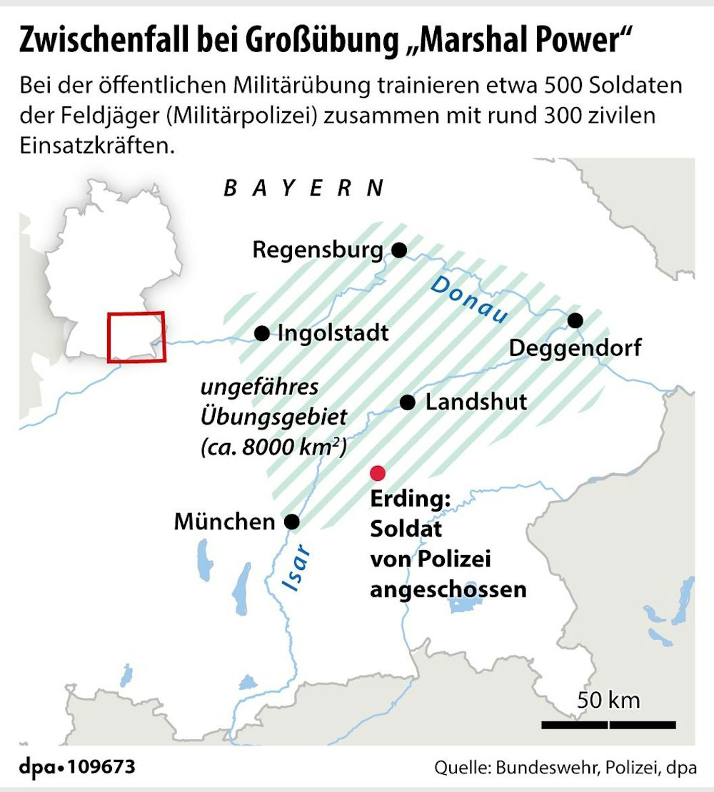 Die Karte zeigt das vorgesehene Manövergebiet bei der Großübung „Marshal Power“.