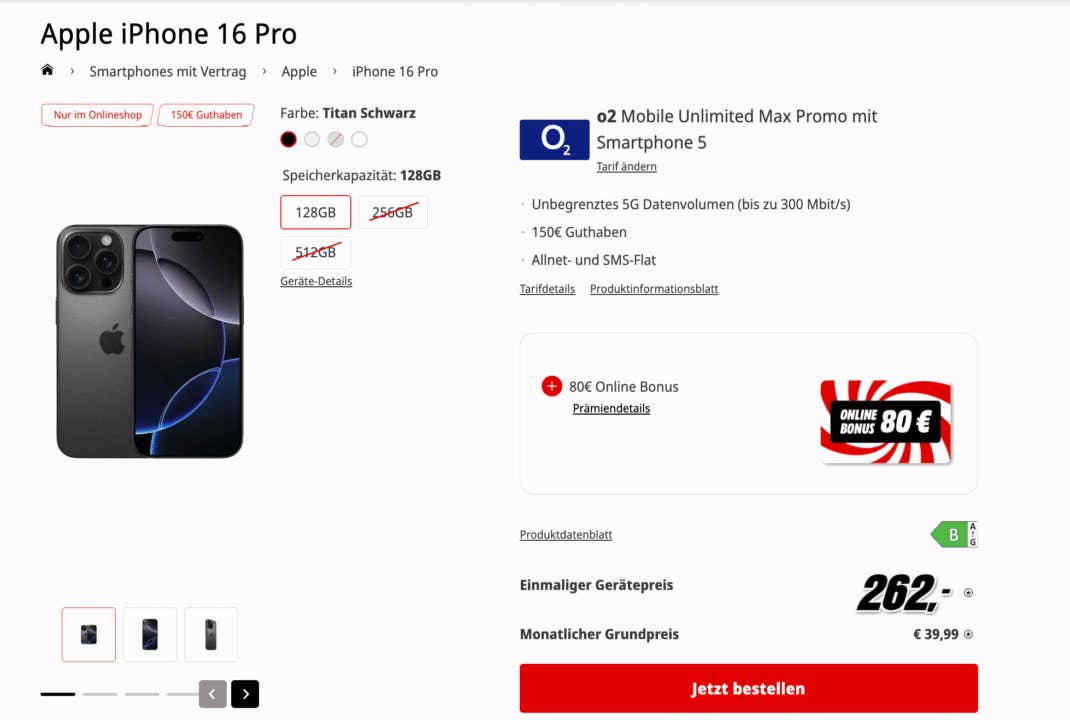 iPhone 16 Pro Angebot bei MediaMarkt