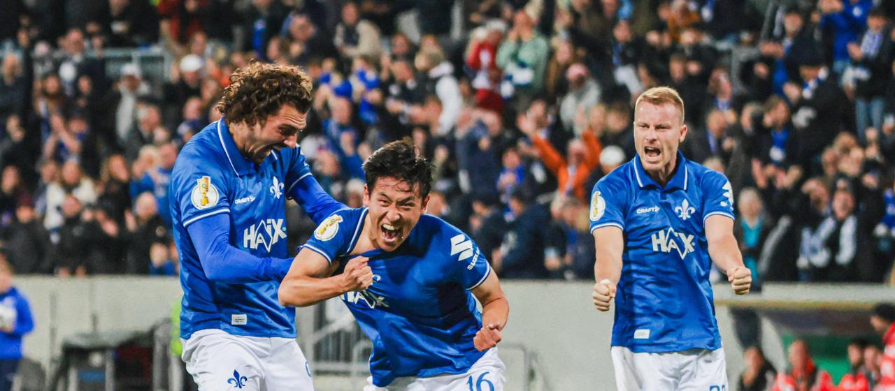 Darmstadts Hiroki Akiyama bejubelt seinen Treffer | IMAGO/Thorsten Hetterich Darmstadts Hiroki Akiyama bejubelt seinen Treffer