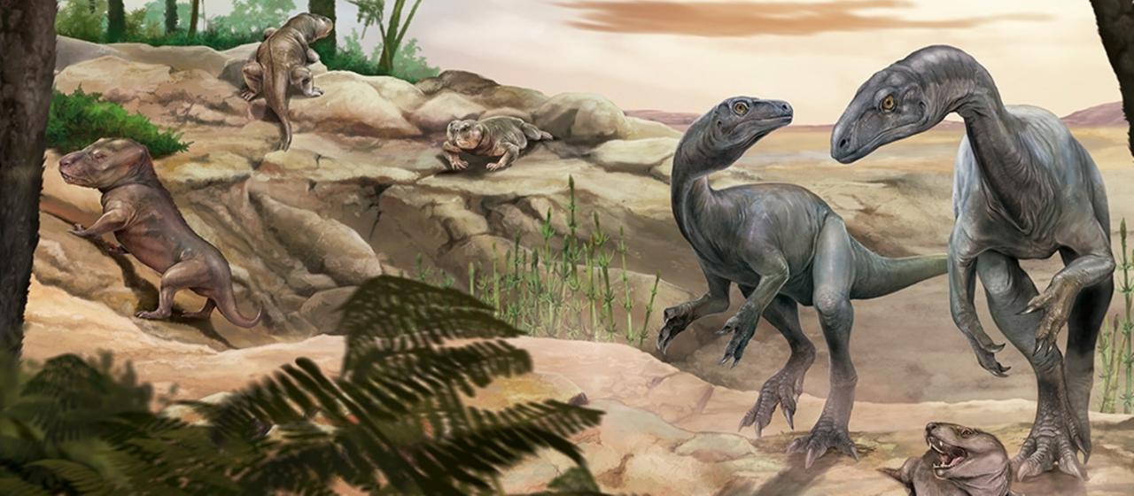 Künstlerische Darstellung des Dinosauriers Huayracursor jaguensis. | Jorge Blanco/CONICET Argentina/dpa Künstlerische Darstellung des Dinosauriers Huayracursor jaguensis.