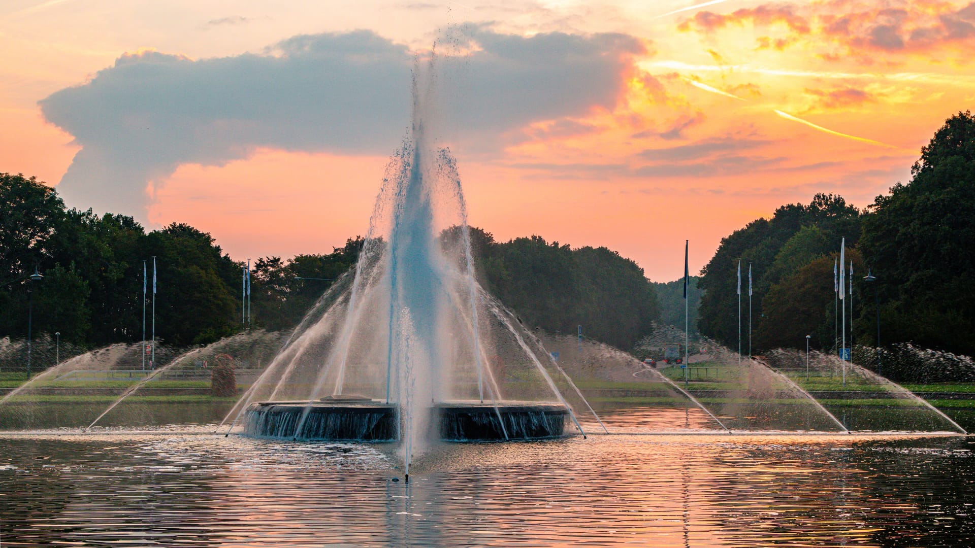 Fountain at Europapatz in Aachen in the dawn Fountain at Europapatz in Aachen in the dawn