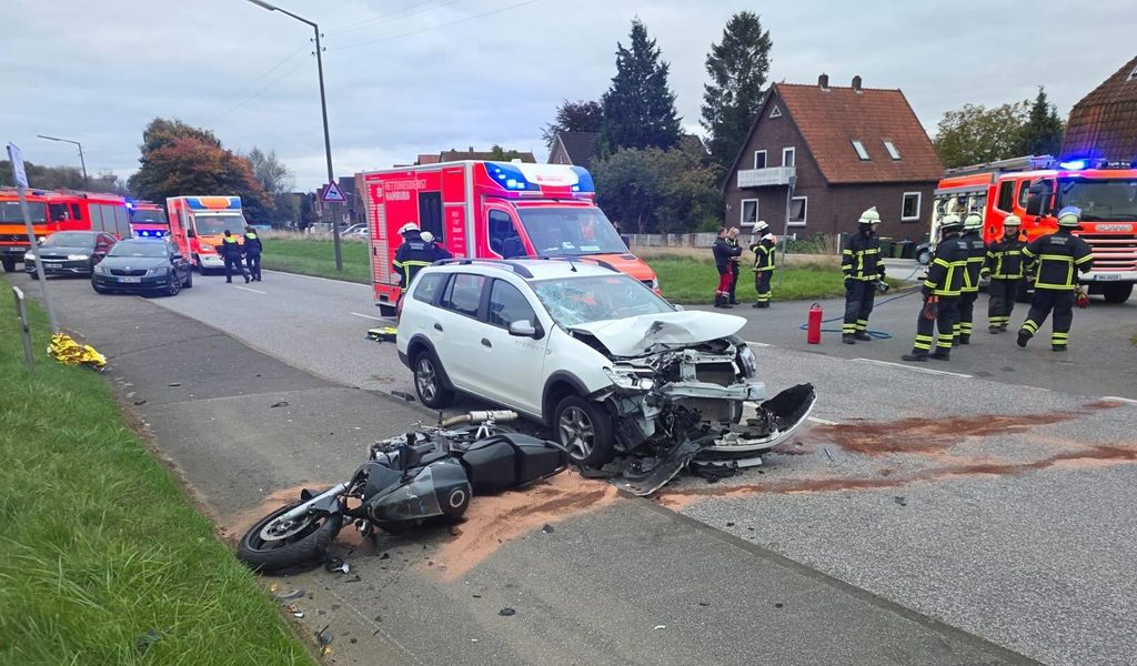 Unfall an Hamburger Deich: Motorradfahrer lebensgefährlich verletzt