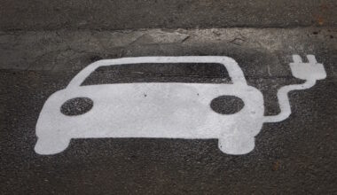 auf die Straße gemaltes Elektroauto