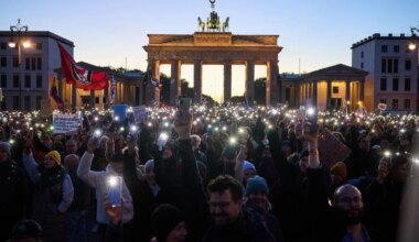 Protest am Brandenburger Tor - Hunderte Demonstranten in Berlin fordern „Brandmauer hoch!“ - Politik