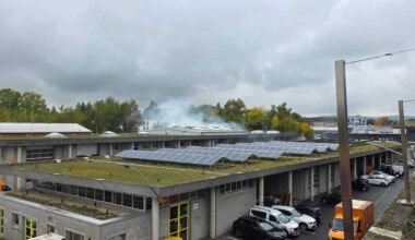 Brandeinsatz am Madrider Ring: In einer Werkstatt auf dem Gelände des Aachener Stadtbetriebs ist am Montagnachmittag ein Feuer ausgebrochen. Drei Mitarbeiter wurden verletzt.
