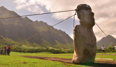 Transport einer Moai-Statue