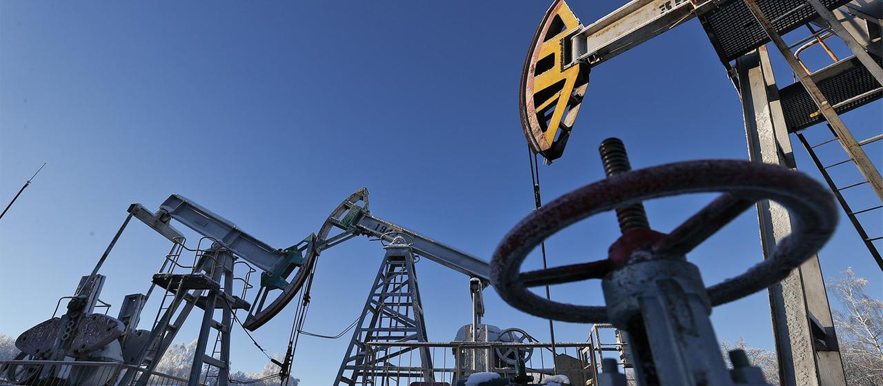 Pumpen sind im Ölfeld Novo-Yelkhovskoye von Yelkhovneft im Einsatz.