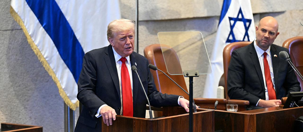 Donald Trump hält eine Rede in der Knesset. | via REUTERS Donald Trump hält eine Rede in der Knesset.