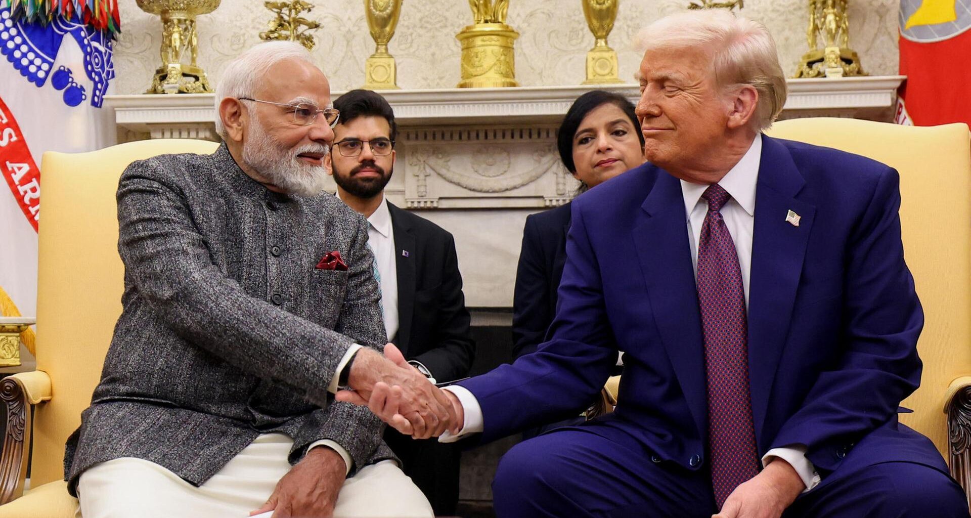 US-Präsident Donald Trump trifft sich mit dem indischen Premierminister Narendra Modi im Weißen Haus in Washington DC.