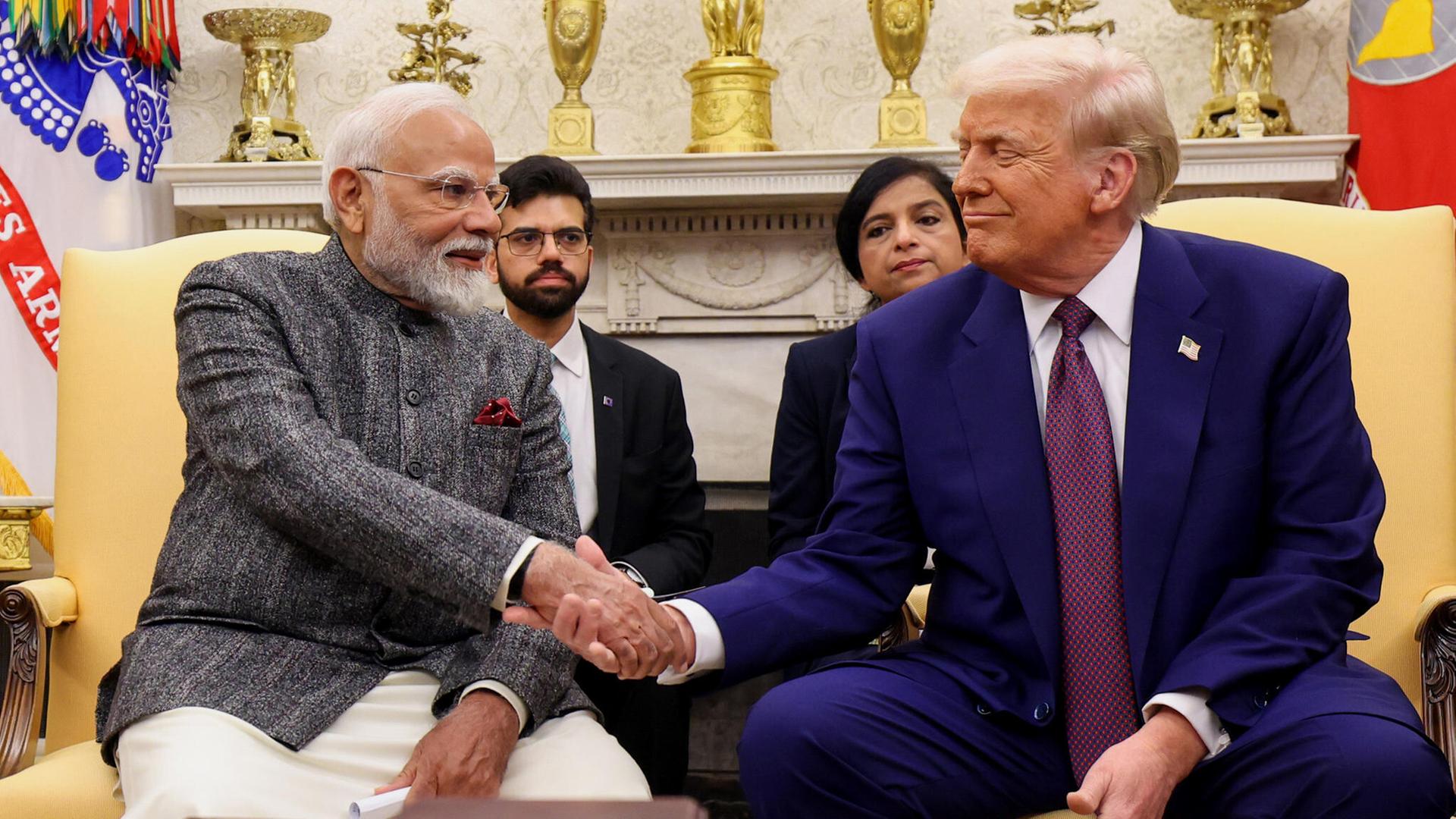 US-Präsident Donald Trump trifft sich mit dem indischen Premierminister Narendra Modi im Weißen Haus in Washington DC. 
