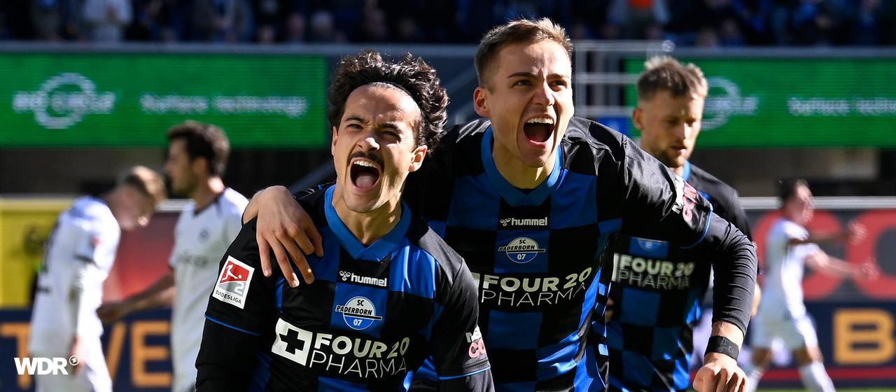 SC Paderborn bejubelt Treffer zum 1:1 gegen Arminia Bielefeld | IMAGO / Ulrich Hufnagel SC Paderborn bejubelt Treffer zum 1:1 gegen Arminia Bielefeld