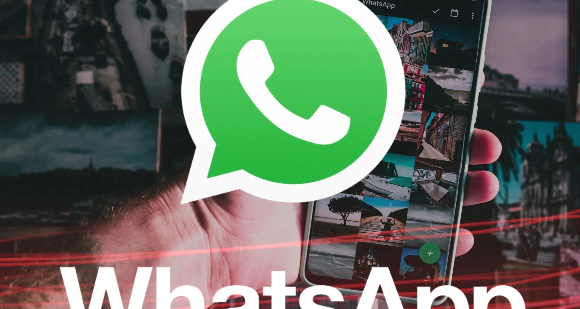 WhatsApp-Logo vor einem Smartphone mit der App