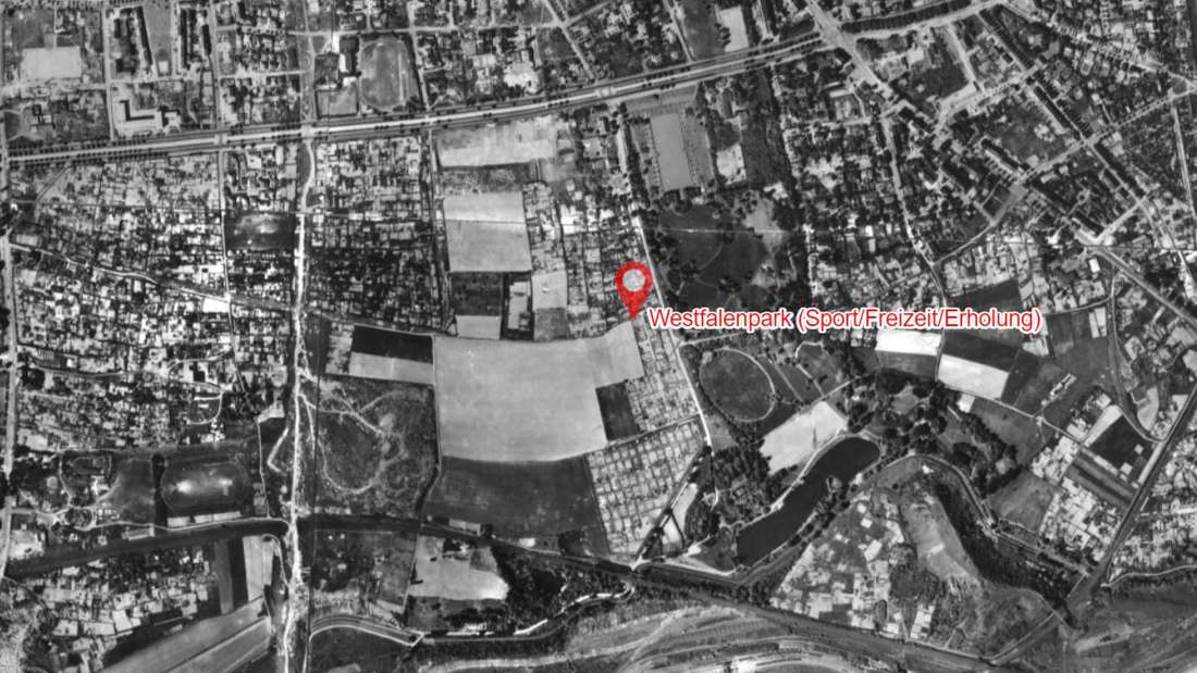 Der Westfalenpark in Dortmund im Jahr 1952  von oben – Fernsehturm und Park gibt es noch gar nicht.