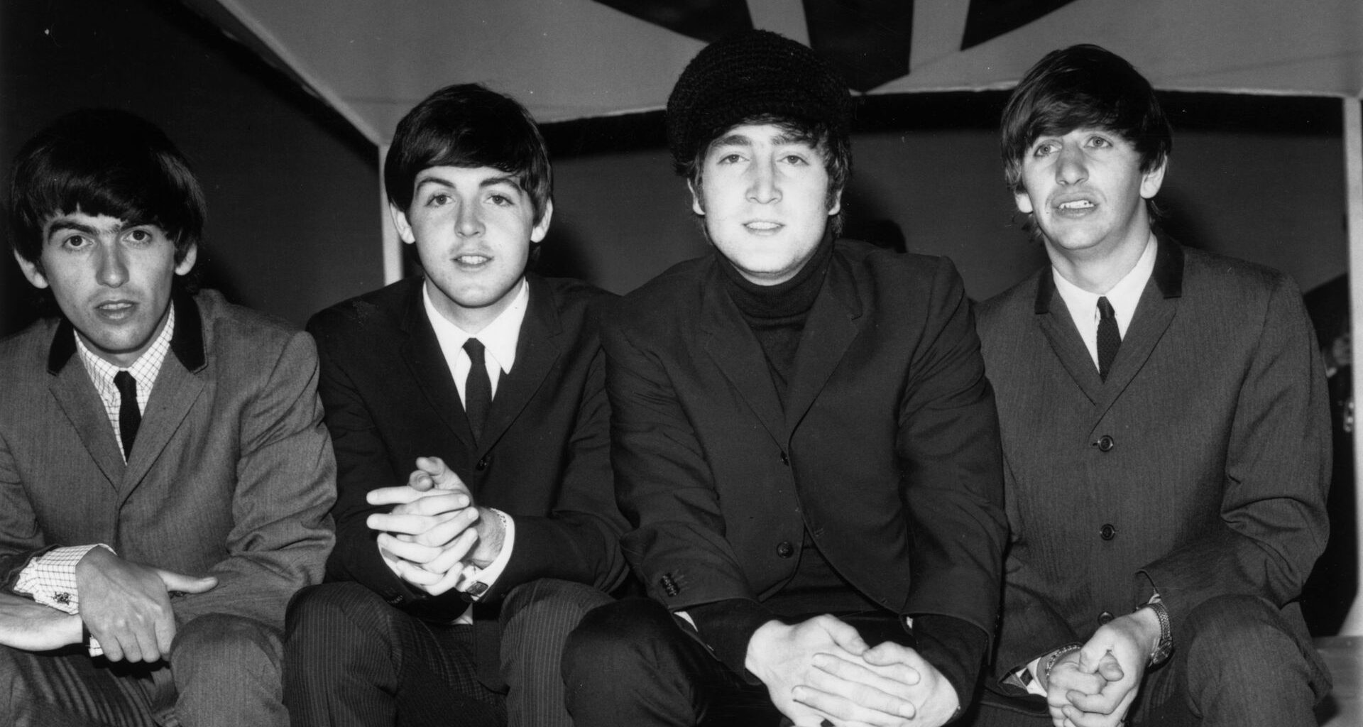 Die Beatles vor ihrer TV-Show "Big Night Out" in Teddington im Februar 1964