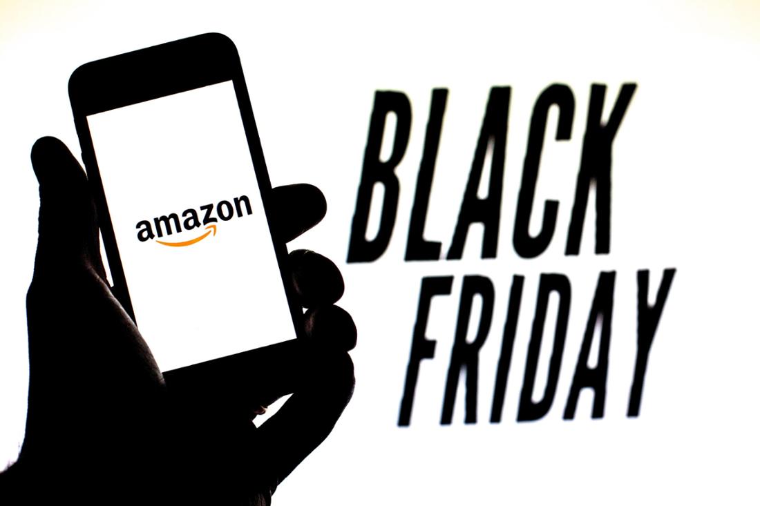 Amazon.com black friday logo is seen on a smartphone screen