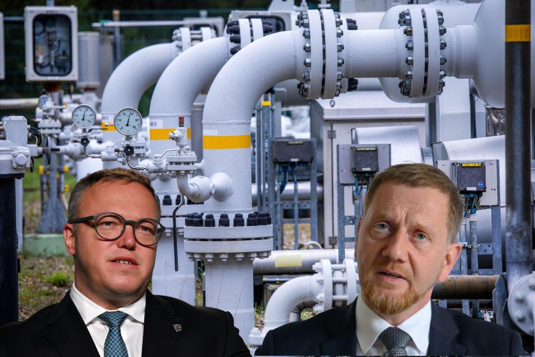Sprechen sich bereits jetzt für Gaslieferungen aus Russland nach einem Ende des Ukraine-Kriegs aus: Thüringens Ministerpräsident Mario Voigt (l.) und Sachsens Landeschef Michael Kretschmer. 