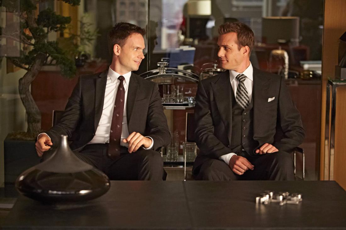 SUITS, l-r: Patrick J. Adams, Gabriel Macht in Unfinished Business (Season 3, Episode 3, aired July 30, 2013), 2011-, ph 