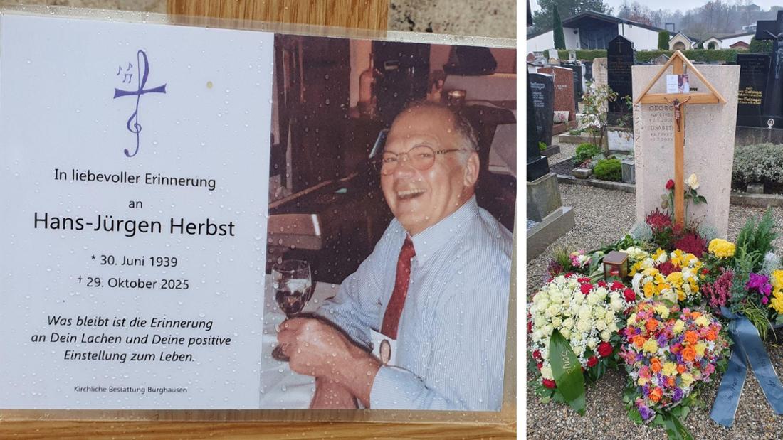Das Sterbebild an Hans-Jürgen Herbsts Grab in Burghausen