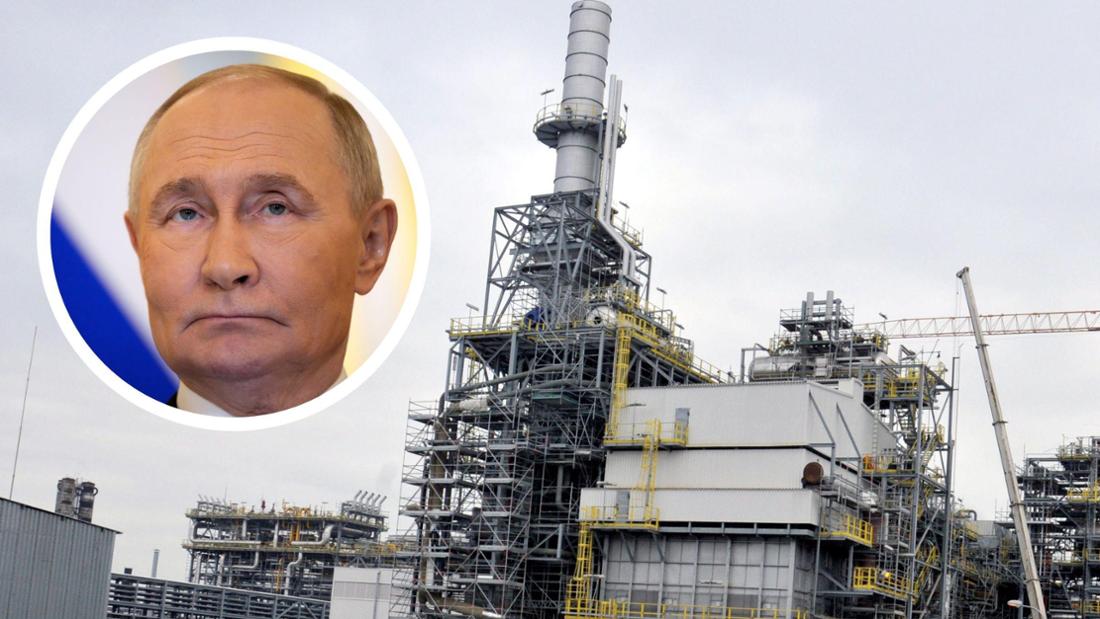 Wladimir Putin vor einem Lukoil-Betrieb in Bulgarien