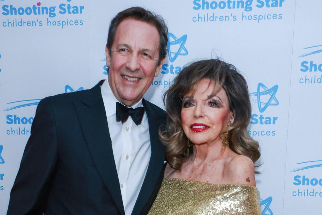 Percy Gibson und Dame Joan Collins bei der Teilnahme am Shooting Star Ball zugunsten der Shooting Star Kinderhospize im Royal Lancaster Hotel.