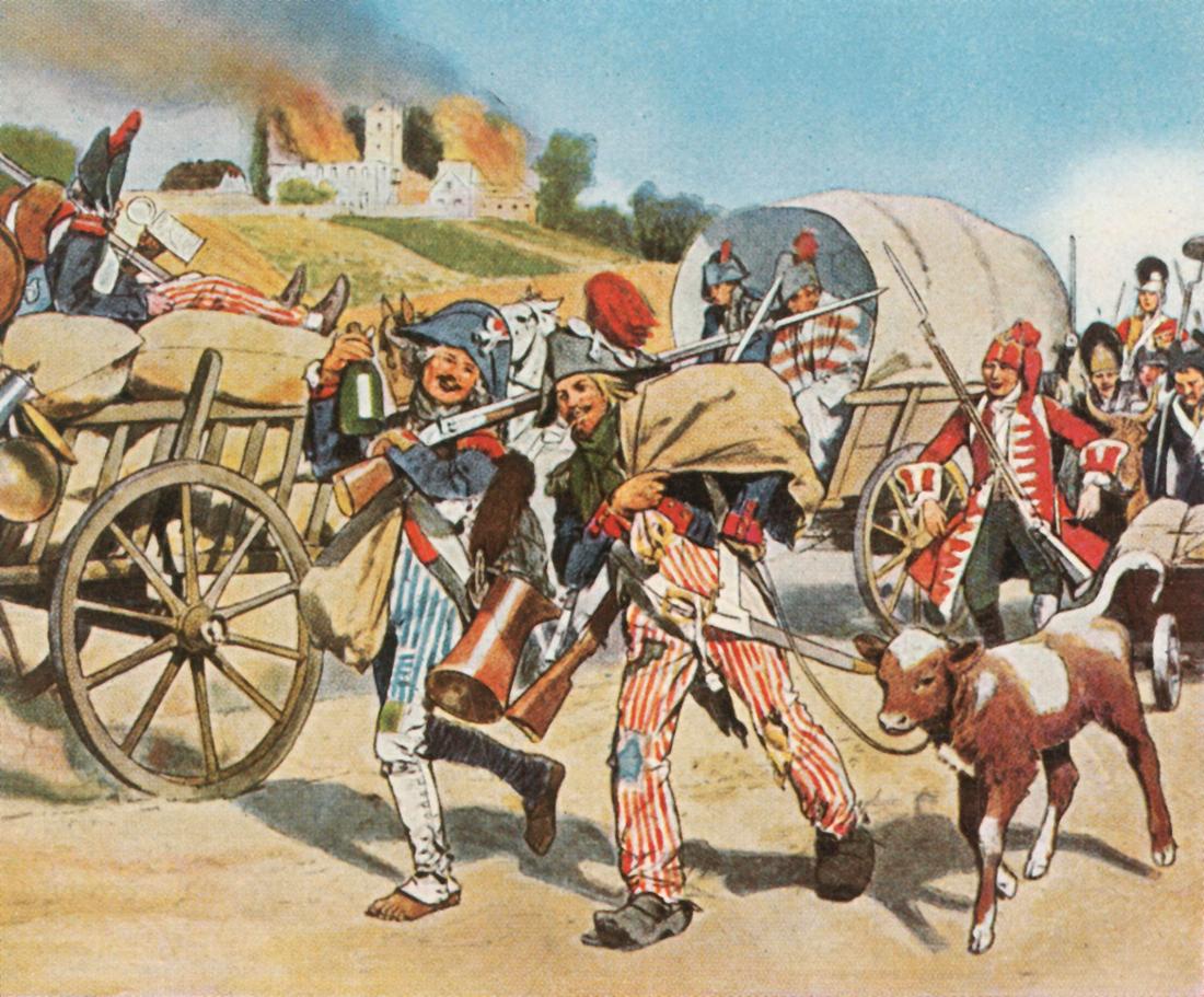 RECORD DATE NOT STATED Soldiers of the French Revolution in the Pfalz, 1793, 1936. Creator: Unknown. Copyright:xtransport,transport,lesxgens,mle,homme,hommes,historique,Allemand,arts,pays,Franais,LaxFrance,loi,livre,type,crime,brlure,couleur,guerre,endroit,sicle,rbellion,soldats,rvolution,littrature,chariot,concept,vol,chariotxcouvert,mtaphore,butin,album,Couleur,,lesxannesx30,18mexsicle,20mexsicle,Dix-huitimexSicle,pillage,histoire,historique,ThexPrintxCollector,FrenchxRevolution,Unknown,cigarettexcard,BilderxDeutscherxGeschichte,O.H.W.xHadank,Hadank,O.H.W.,OskarxHermannxWernerxHadank,OskarxHermannxWerner,OxHxWxHadank,OxHxW,Cigaretten-BilderdienstxAltona-Bahrenfeld,Altona-Bahrenfeld,Cigaretten-Bilderdienst,CigarettenxBi,CarlxRöchling,Röchling,xC PUBLICATIONxNOTxINxUK Copyright:transport,transport,lesxgens,mle,homme,hommes,historique,Allemand,arts,pays,Franais,LaxFrance,loi,livre,type,crime,brlure,couleur,guerre,endroit,sicle,rbellion,soldats,rvolution,littr