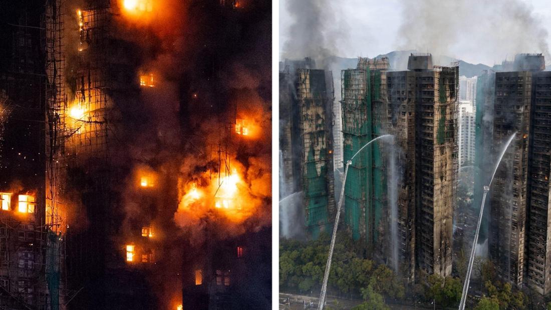 Ein Hochhaus-Komplex in Hongkong brannte lichterloh. 