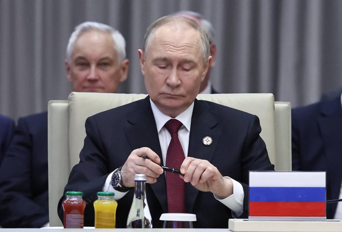 Russlands Präsident Wladimir Putin bei einem Handelskongress in Kirgistan. 