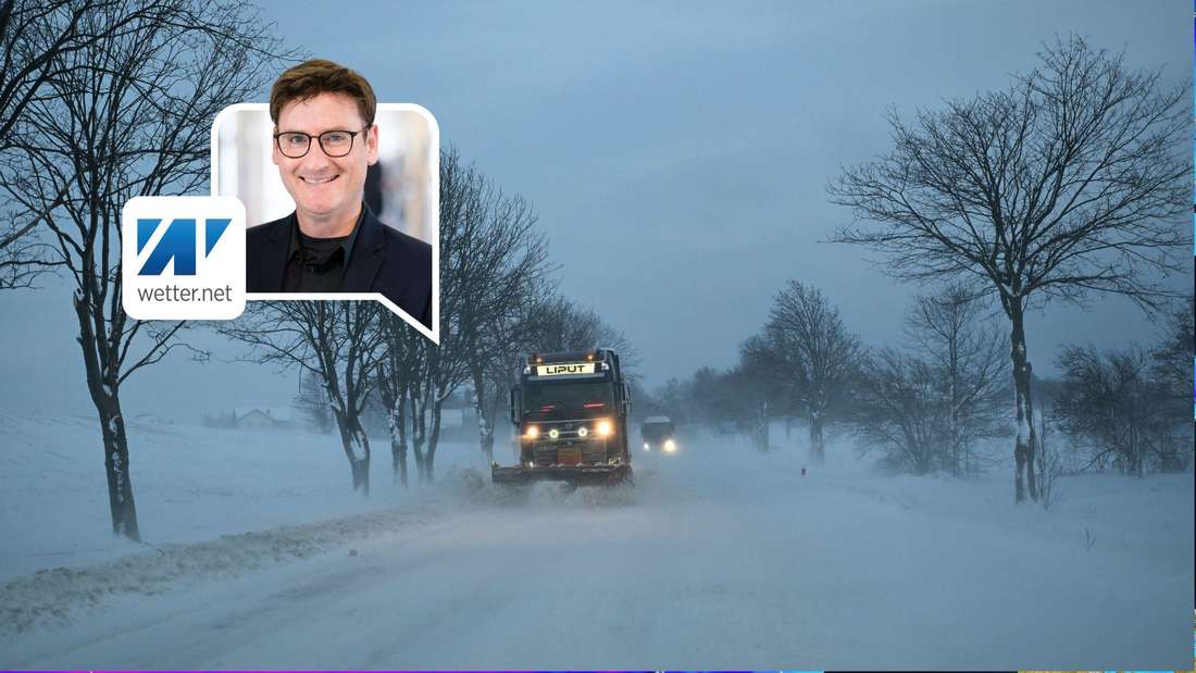 Winterdienst im Schneesturm. 