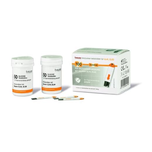 Beurer Blutzucker-Teststreifen zur Verwendung mit GL 44, GL 50 und GL 50 evo, 100 Stück (2 x 50er Dose), zur Eigenanwendung geeignet, geprüfte Teststreifen-Qualität