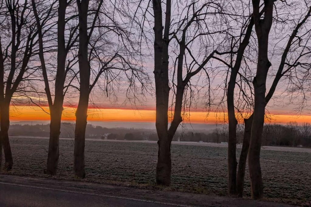 Fotos von Leserinnen und Lesern, die den bunten Sonnenaufgang über Dortmund zeigen.
