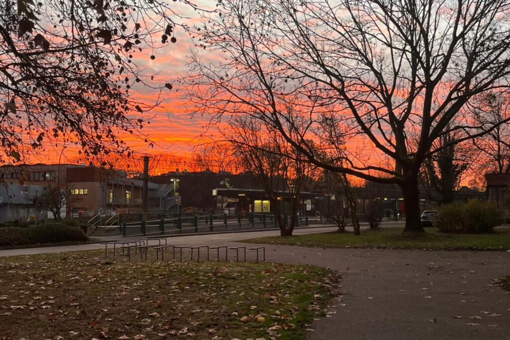 Fotos von Leserinnen und Lesern, die den bunten Sonnenaufgang über Dortmund zeigen.