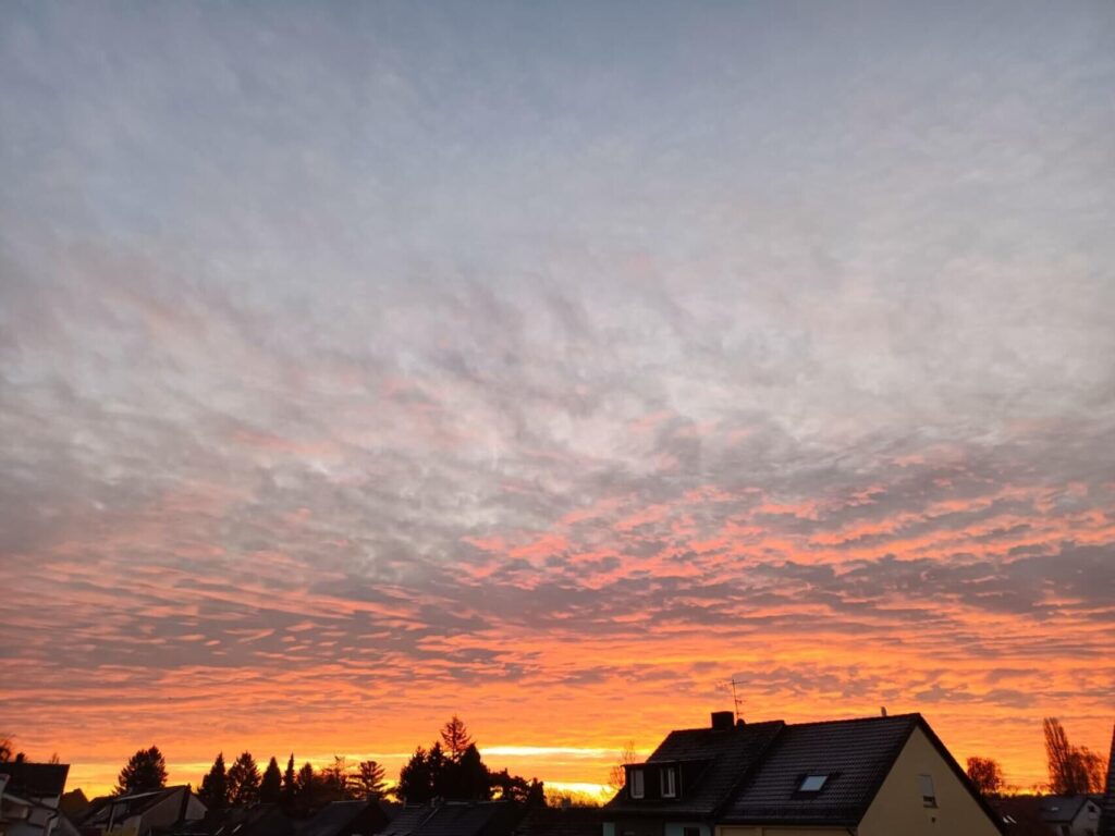 Fotos von Leserinnen und Lesern, die den bunten Sonnenaufgang über Dortmund zeigen.