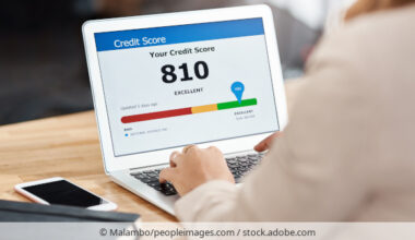 Bank employee checking a credit score.