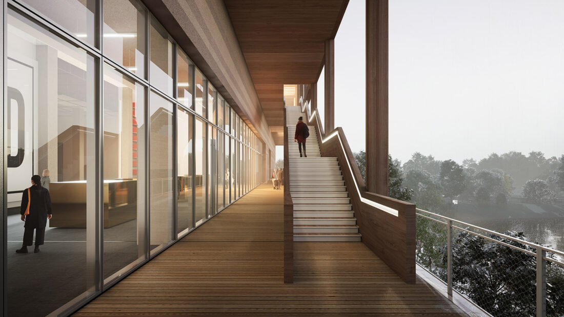 Das hölzerne Treppenhaus des <em>Centre Pompidou Francilien</em>. Copyright: PCA_STREAM