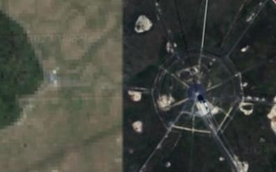 Satellitenbild zeigt eine sternförmige Anlage, die teilweise verpixelt ist.