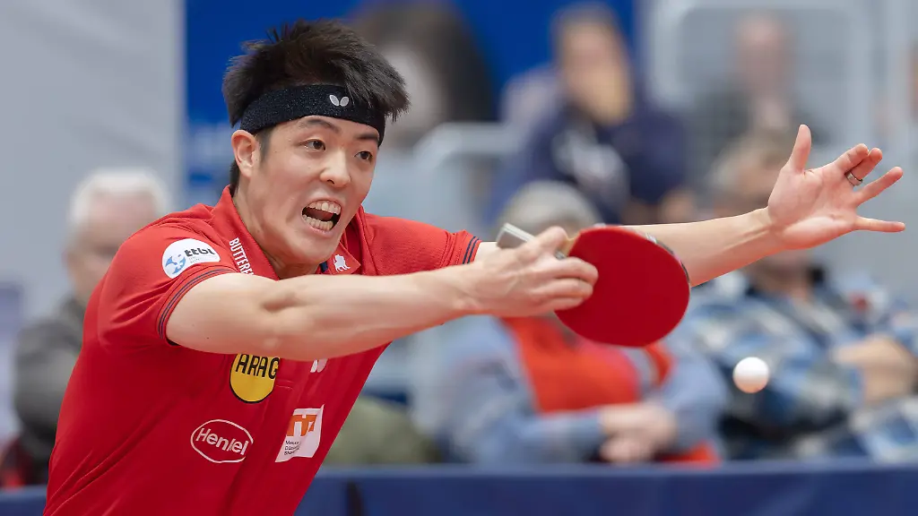 TTC-OE-Clarity-Telefonie-Systeme-Bad-Homburg-Borussia-Duesseldorf-TTBL-Pokal-Dang-Qiu-Duesseldorf-Tischtennis-Pokal-Viertelfinalspiel-zwischen-dem-TTC-OE-Clarity-Telefonie-Systeme-Bad-Homburg-und-Borussia-Duesseldorf-am-18-November-2025-in-der-Wingertsporthalle-in-Bad-Homburg