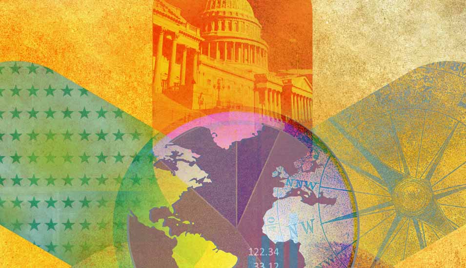 Symbolbild USA mit Weltkarte