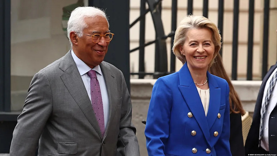 Antonio Costa, Präsident des Europäischen Rats, und Ursula von der Leyen, Präsidentin der Europäischen Kommission, werden am EU-AU-Gipfel in Luanda teilnehmen<span class="copyright">HENRY NICHOLLS/AP/ via Getty Images</span>
