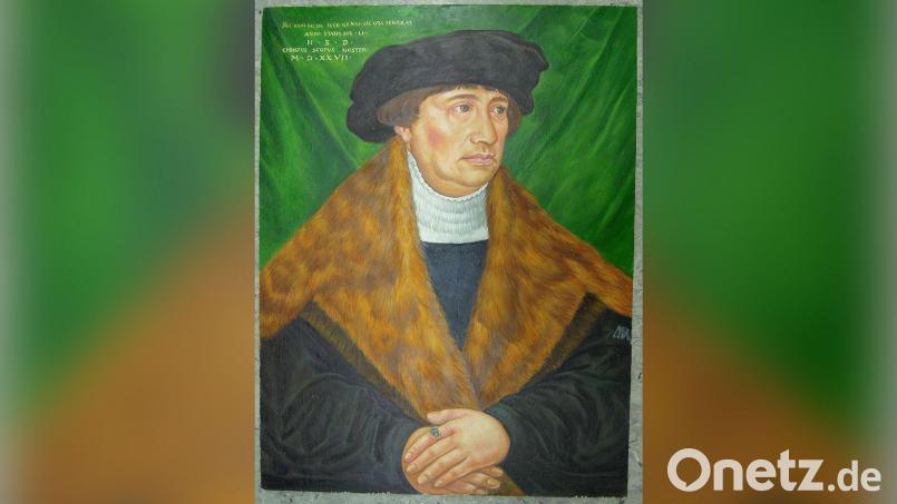 Dieses Bildnis von Dr. Heinrich Stromer aus dem Jahre 1527 stammt im Original wohl aus der Werkstatt des Lucas Cranach und zeigt ihn im 51. Lebensjahr. Im Archiv der Stadt Auerbach befindet sich dieses nachgemalte Ölbild. Bild: Rudolf Weber