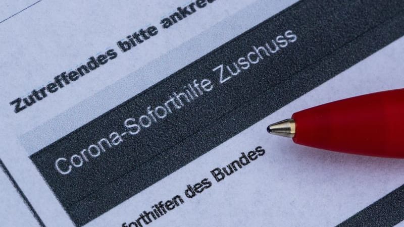 Ein Stift liegt auf einem Antrag für den Corona-Soforthilfe-Zuschuss (Symbolbild): Für Scheinfirmen waren in Millionenhöhe Corona-Hilfen beantragt worden.